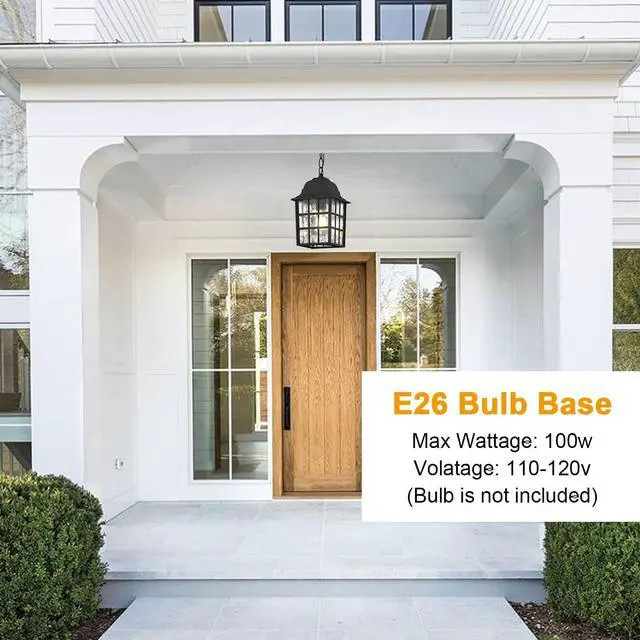 Alt view image 2 of 6 - Outdoor Pendant Light, Exterior Ceiling Hanging Lantern Porch Light with Water Glass, Outdoor Hanging Lantern Light Black Exterior Pendant Lighting Fixture for Porch, Yard, Gazebo