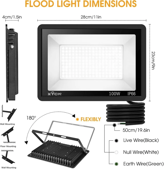 Alt view image 4 of 7 - 4 Pack 100W LED Flood Lights IP66 Waterproof 12500LM Super Bright Outdoor Security Lights, 5000K Daylight White for Yard, Garden, Playground, Basketball Court, Patio