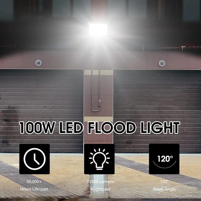 Alt view image 5 of 7 - 4 Pack 100W LED Flood Lights IP66 Waterproof 12500LM Super Bright Outdoor Security Lights, 5000K Daylight White for Yard, Garden, Playground, Basketball Court, Patio