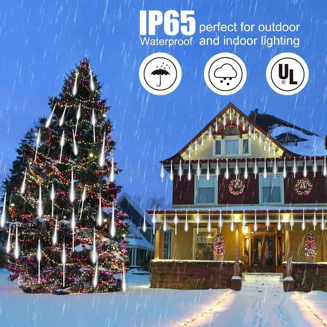 Alt view image 3 of 7 - Solar Meteor Shower Lights Outdoor - 576 LED Rain Drop Lights with 16 Tubes