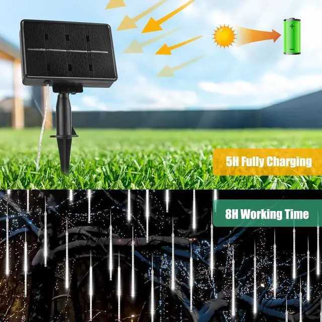 Alt view image 4 of 7 - Solar Meteor Shower Lights Outdoor - 576 LED Rain Drop Lights with 16 Tubes