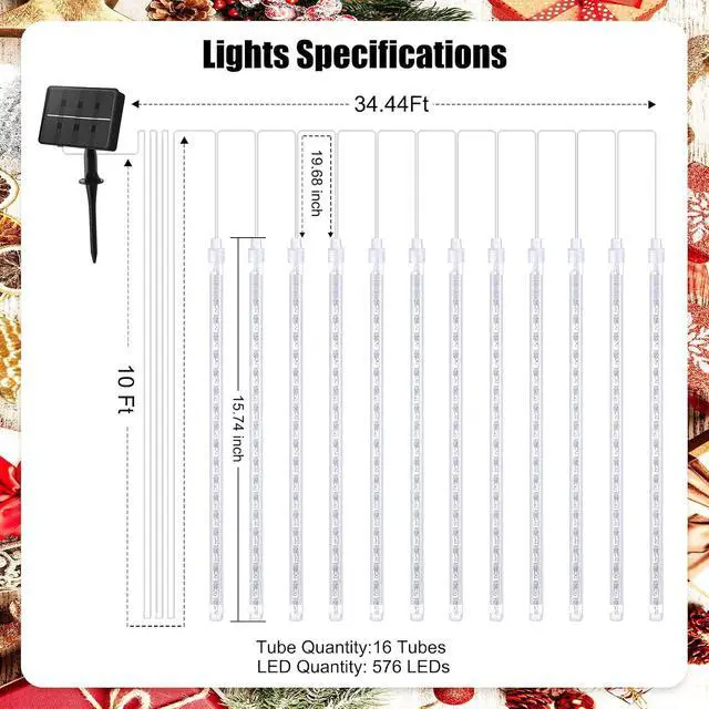 Alt view image 6 of 7 - Solar Meteor Shower Lights Outdoor - 576 LED Rain Drop Lights with 16 Tubes