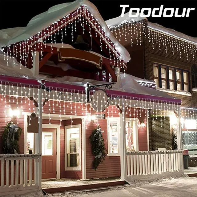 Alt view image 5 of 7 - Toodour Christmas Icicle Lights Outdoor, 360 LED 29.5ft 8 Modes Fairy Icicle String Light with 60 Drops, Led Christmas Lights Twinkle for Holiday, Party, Wedding, Eaves, Xmas Decorations (White)