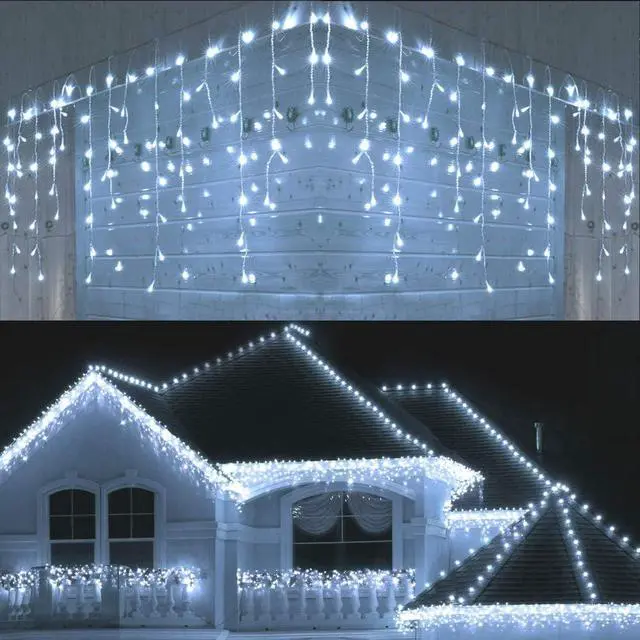 Alt view image 7 of 7 - Toodour Christmas Icicle Lights Outdoor, 360 LED 29.5ft 8 Modes Fairy Icicle String Light with 60 Drops, Led Christmas Lights Twinkle for Holiday, Party, Wedding, Eaves, Xmas Decorations (White)