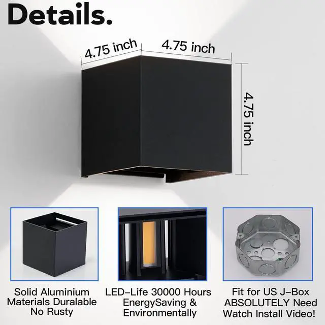 Alt view image 5 of 6 - Outdoor Wall Lights Modern 20W LED Wall Pack Light Adjustable Up Down Light Beam Waterproof Outdoor Sconces Wall Lighting for Porch Patio Outdoor Porch Light 4.7 in. 3000K