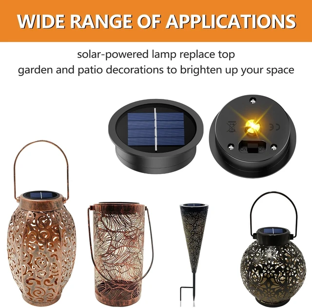Alt view image 3 of 7 - 8 Pack Replacement Solar Light Parts(Top Size 2.76 inches, Bottom Size 2.36 inches),7 Lumens Warm White LED Waterproof Solar Light Replacement Top Kit for Outdoor DIY Hanging Lanterns