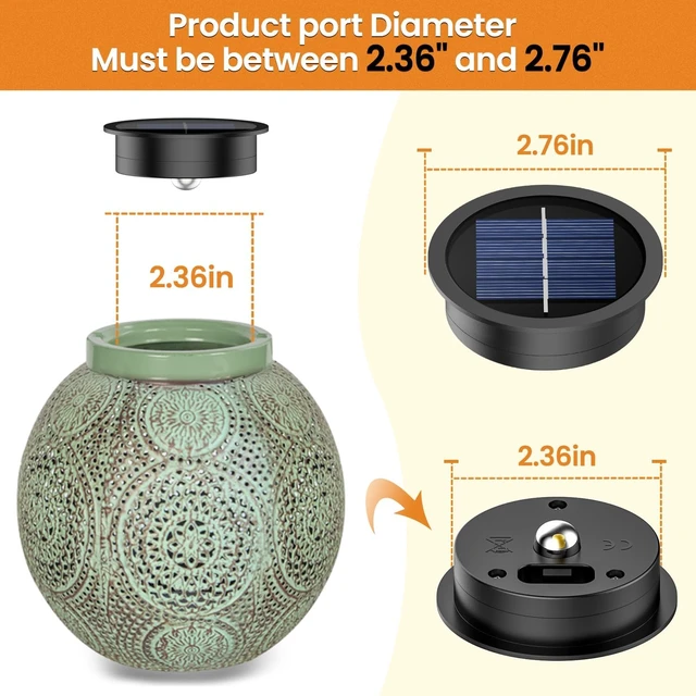 Alt view image 5 of 7 - 8 Pack Replacement Solar Light Parts(Top Size 2.76 inches, Bottom Size 2.36 inches),7 Lumens Warm White LED Waterproof Solar Light Replacement Top Kit for Outdoor DIY Hanging Lanterns