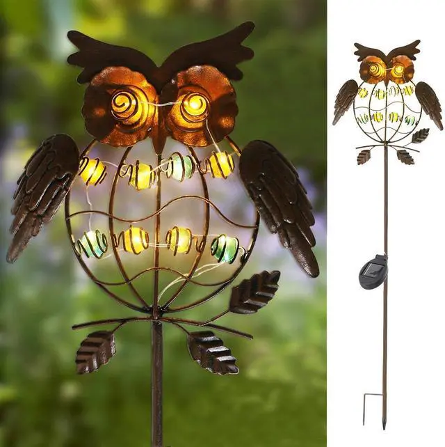 Alt view image 7 of 7 - TAKE ME Owl Garden Solar Lights Outdoor, Solar Powered Stake Lights Chrismas Gifts Garden Gifts Mom Wife Grandma - Metal OWL LED Decorative for Walkway,Pathway,Yard,Lawn (Bronze)