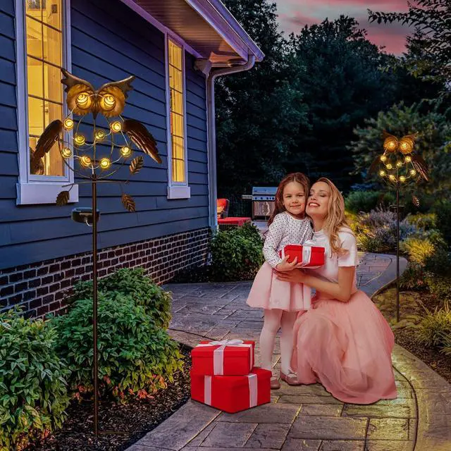 Alt view image 5 of 7 - TAKE ME Owl Garden Solar Lights Outdoor, Solar Powered Stake Lights Chrismas Gifts Garden Gifts Mom Wife Grandma - Metal OWL LED Decorative for Walkway,Pathway,Yard,Lawn (Bronze)