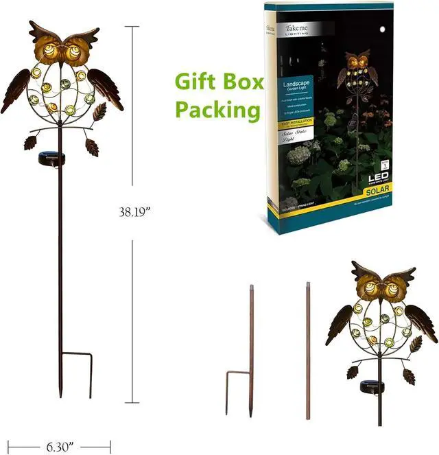 Alt view image 4 of 7 - TAKE ME Owl Garden Solar Lights Outdoor, Solar Powered Stake Lights Chrismas Gifts Garden Gifts Mom Wife Grandma - Metal OWL LED Decorative for Walkway,Pathway,Yard,Lawn (Bronze)