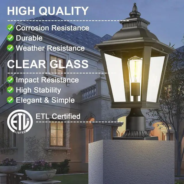 Alt view image 2 of 7 - Large Outdoor Post Light Fixtures 21'' Lamp Post Light Fixture Black Finish Waterproof Anti-Rust Aluminum Pillar Outside Lighting for Walkway, Driveway, Patio, Porch