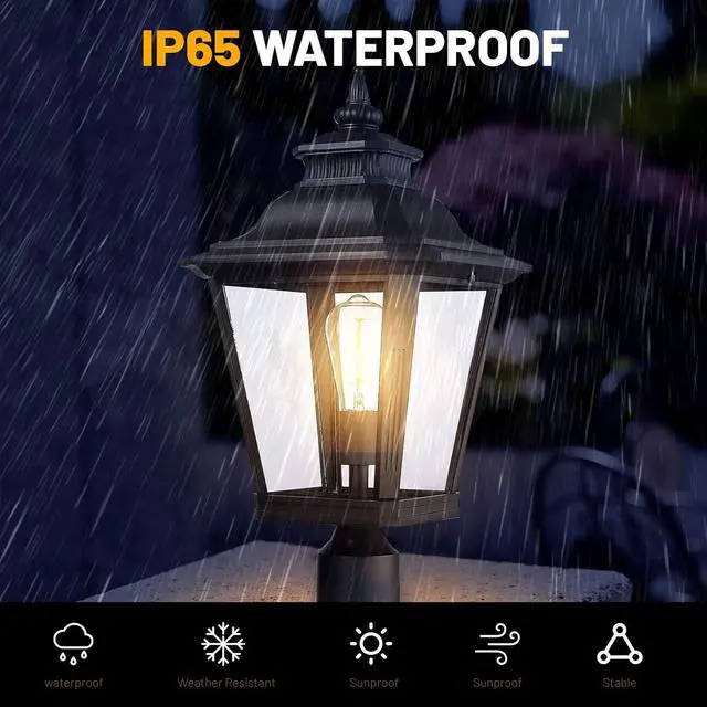 Alt view image 5 of 7 - Large Outdoor Post Light Fixtures 21'' Lamp Post Light Fixture Black Finish Waterproof Anti-Rust Aluminum Pillar Outside Lighting for Walkway, Driveway, Patio, Porch