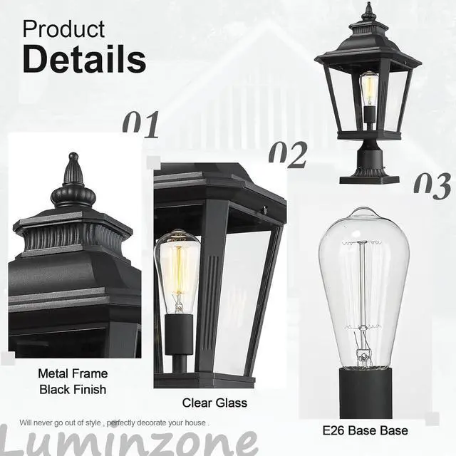 Alt view image 4 of 7 - Large Outdoor Post Light Fixtures 21'' Lamp Post Light Fixture Black Finish Waterproof Anti-Rust Aluminum Pillar Outside Lighting for Walkway, Driveway, Patio, Porch