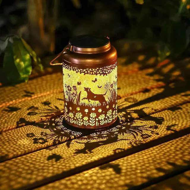 Main image of Dog Solar Lanterns Outdoor Waterproof Garden Decor Solar Lights Gifts for Women Men Mom Hanging Lantern LED Light Metal Dog Decoration Outside for Yard,Lawn,Porch,Patio,Tabletop