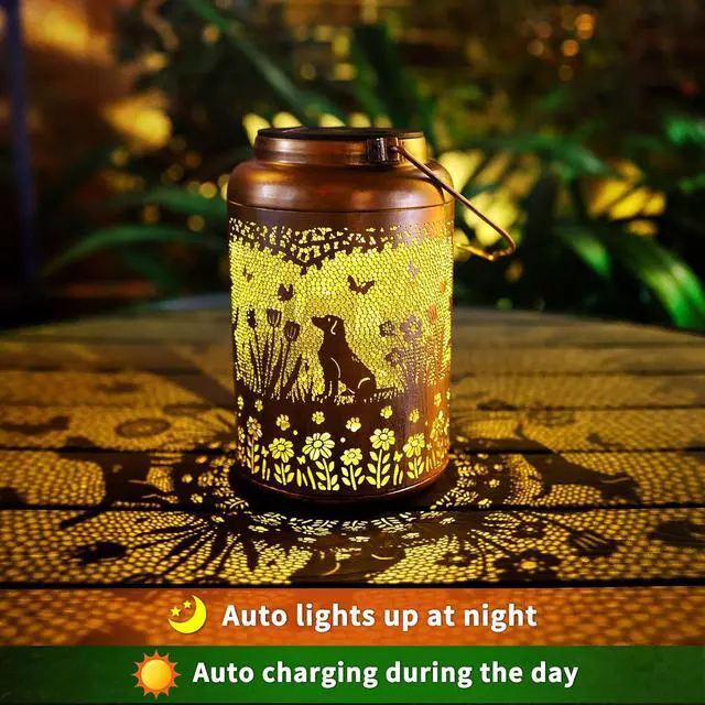 Alt view image 3 of 7 - Dog Solar Lanterns Outdoor Waterproof Garden Decor Solar Lights Gifts for Women Men Mom Hanging Lantern LED Light Metal Dog Decoration Outside for Yard,Lawn,Porch,Patio,Tabletop