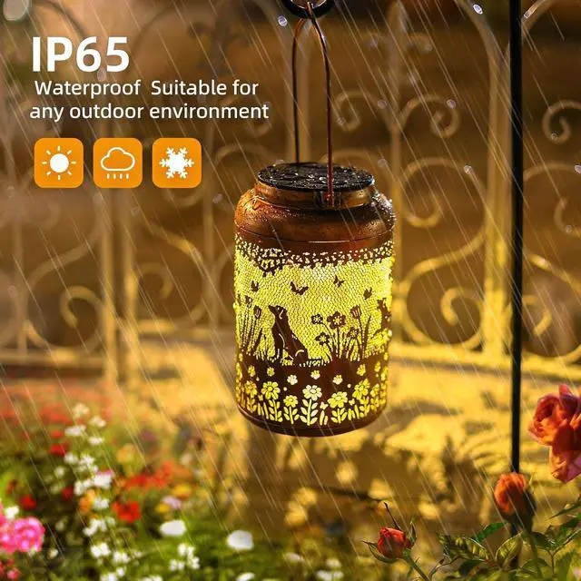 Alt view image 4 of 7 - Dog Solar Lanterns Outdoor Waterproof Garden Decor Solar Lights Gifts for Women Men Mom Hanging Lantern LED Light Metal Dog Decoration Outside for Yard,Lawn,Porch,Patio,Tabletop