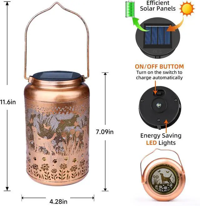 Alt view image 5 of 7 - Dog Solar Lanterns Outdoor Waterproof Garden Decor Solar Lights Gifts for Women Men Mom Hanging Lantern LED Light Metal Dog Decoration Outside for Yard,Lawn,Porch,Patio,Tabletop