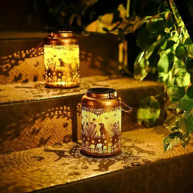 Alt view image 6 of 7 - Dog Solar Lanterns Outdoor Waterproof Garden Decor Solar Lights Gifts for Women Men Mom Hanging Lantern LED Light Metal Dog Decoration Outside for Yard,Lawn,Porch,Patio,Tabletop