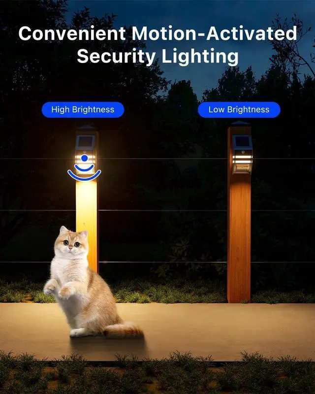 Alt view image 3 of 7 - 4 Pack Solar Stainless Steel Fence Lights Outdoor Waterproof Motion Sensor Wall Sconce for Backyard Post, Deck, Porch, Stair Rail, Dock, Gate, Walkway, Steps, Patio, Garden, Ambiance Warm Lighting