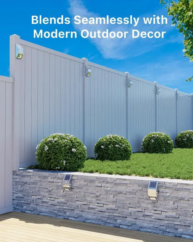 Alt view image 4 of 7 - 4 Pack Solar Stainless Steel Fence Lights Outdoor Waterproof Motion Sensor Wall Sconce for Backyard Post, Deck, Porch, Stair Rail, Dock, Gate, Walkway, Steps, Patio, Garden, Ambiance Warm Lighting