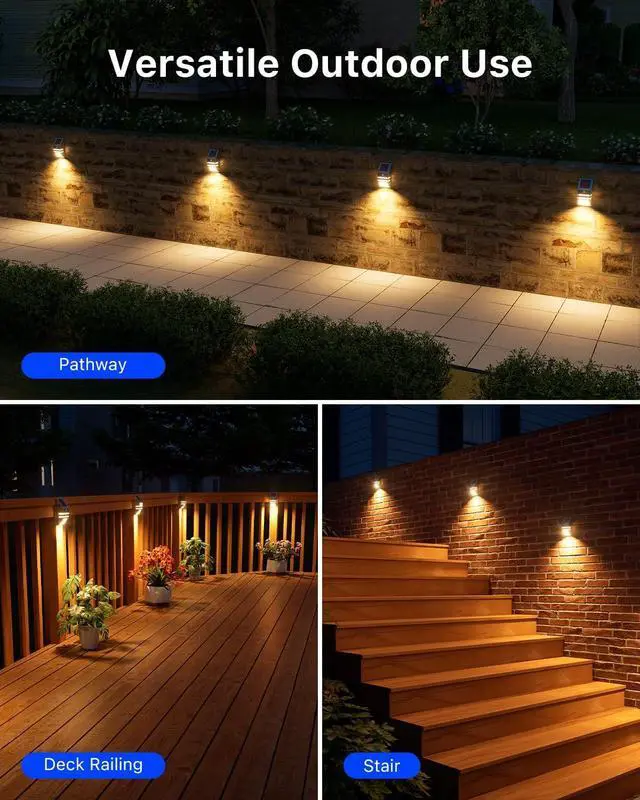 Alt view image 5 of 7 - 4 Pack Solar Stainless Steel Fence Lights Outdoor Waterproof Motion Sensor Wall Sconce for Backyard Post, Deck, Porch, Stair Rail, Dock, Gate, Walkway, Steps, Patio, Garden, Ambiance Warm Lighting