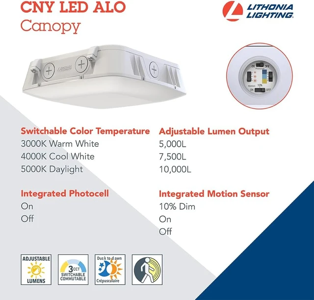 Alt view image 3 of 7 - Lithonia Lighting 10" Square Canopy LED Outdoor Ceiling Light, White