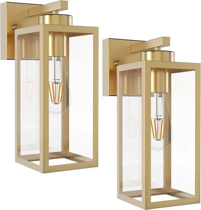 Main image of Tipace Outdoor Wall Lantern 2 Pack Gold Exterior Wall Sconce with Clear Glass Shade Wall Mount Lights for Entryway,Porch,Doorway(Bulb Not Included)
