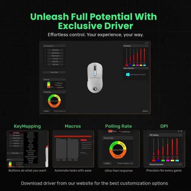 Alt view image 6 of 7 - G59 2.4G/BT/Wired Wireless Gaming Mouse Rechargeable USB Type-C Wireless Game Mouse 6 Adjustable DPI Max 8000 DPI 60g Lightweight 6 Programmable Buttons PC Computer Laptop Win 11 10 Mac