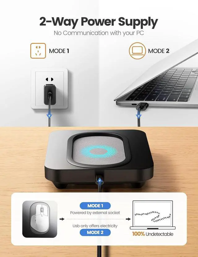 Alt view image 7 of 7 - meatanty Mouse Mover Undetectable, Slim Mouse Jiggler with Enlarged Turntable, Automatic Wiggler Adjustable Intervals, Computer Shaker No Need to Align Cursor, Device to Keep Mouse Moving Telework