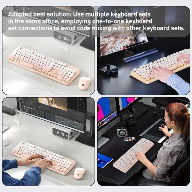 Alt view image 6 of 7 - Wireless Keyboards Mouse Combos, Colorful Cute Typewriter Full-Size Retro Round Keycaps, 2.4GHz Cordless Sleep Mode Office Quiet Wireless Keyboard and Mouse Set for Desktop Laptop PC Computer