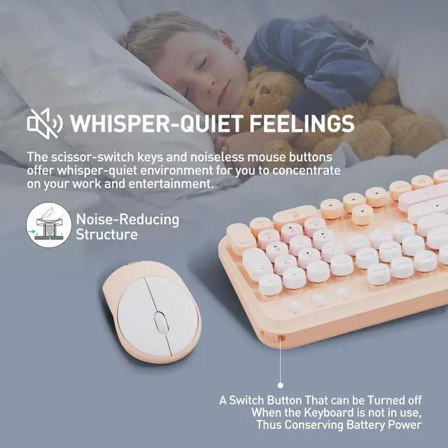 Alt view image 7 of 7 - Wireless Keyboards Mouse Combos, Colorful Cute Typewriter Full-Size Retro Round Keycaps, 2.4GHz Cordless Sleep Mode Office Quiet Wireless Keyboard and Mouse Set for Desktop Laptop PC Computer