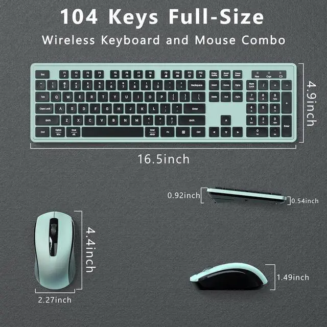 Alt view image 6 of 6 - Wireless Keyboard and Mouse Combo, COVEVA 2.4GHz Wireless Keyboard Mouse with USB Receiver, Water-Dropping Keycaps, 104 Keys Full Size with Number Pad for PC Laptop Computer Desktop(Black Green)