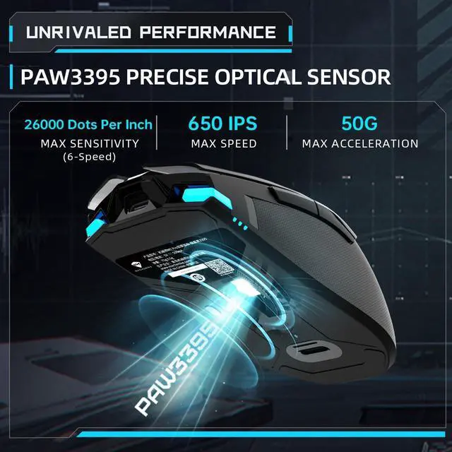 Alt view image 2 of 7 - Machenike Wireless Gaming Mouse,26,000 DPI,PAW3395 Sensor,RGB Backlit,Ergonomic Design,6 Programmable Buttons,Long Battery Life,Ultra-Lightweight,White Gaming Mice Compatible with PC, Mac