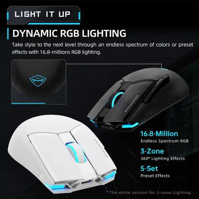 Alt view image 6 of 7 - Machenike Wireless Gaming Mouse,26,000 DPI,PAW3395 Sensor,RGB Backlit,Ergonomic Design,6 Programmable Buttons,Long Battery Life,Ultra-Lightweight,White Gaming Mice Compatible with PC, Mac