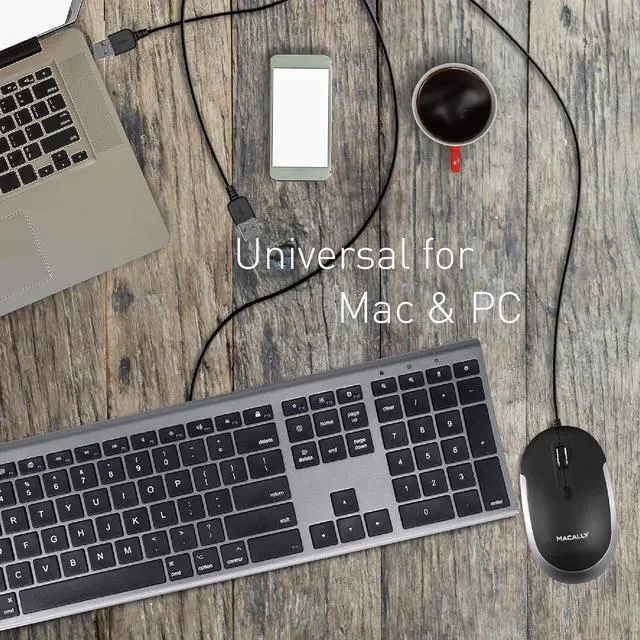 Alt view image 2 of 7 - Macally Silent Wired Mouse - Slim & Compact USB Mouse for Apple Mac or Windows PC Laptop/Desktop - Designed with Optical Sensor & DPI Switch - Simple & Comfortable Wired Computer Mice (Space Gray)