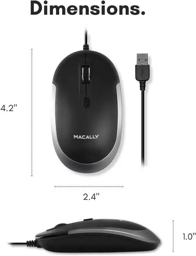 Alt view image 5 of 7 - Macally Silent Wired Mouse - Slim & Compact USB Mouse for Apple Mac or Windows PC Laptop/Desktop - Designed with Optical Sensor & DPI Switch - Simple & Comfortable Wired Computer Mice (Space Gray)