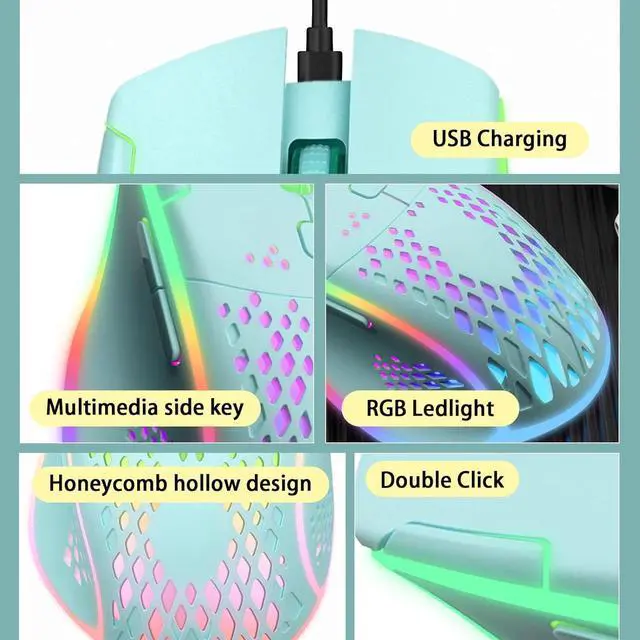 Alt view image 3 of 7 - VEGCOO Wireless Gaming Mouse, C30 Silent Click Wireless Rechargeable Gaming Mouse with Double-Click Key and Colorful LED Lights, 3 Level Adjustable DPI for Gaming and Working (Blue)