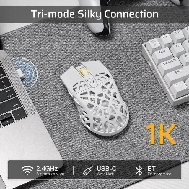 Alt view image 2 of 7 - LTC GM023 Tri-Mode Wireless Gaming Mouse, 79g Ultra-Light Honeycomb Ergonomic Gaming Mouse, 2.4Ghz/BT/Wired, 6-Level DPI 4800, 6 Programmable Buttons, Pro Software