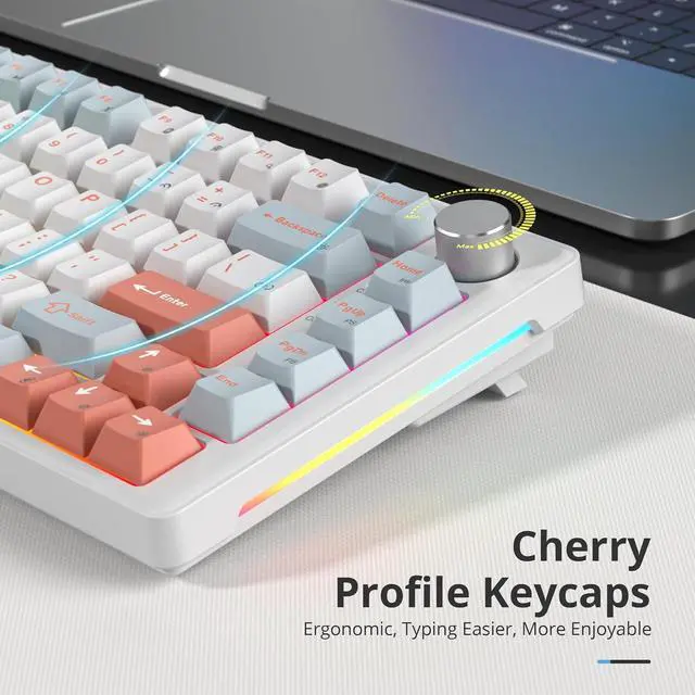 Alt view image 6 of 6 - 75% Mechanical Keyboard Gasket with Knob, Custom Wired Creamy Gaming Keyboard TKL 75 Percent Hot Swappable RGB Backlit, Pre-lubed Switch for Win/MAC PC LaptopSalmon/White