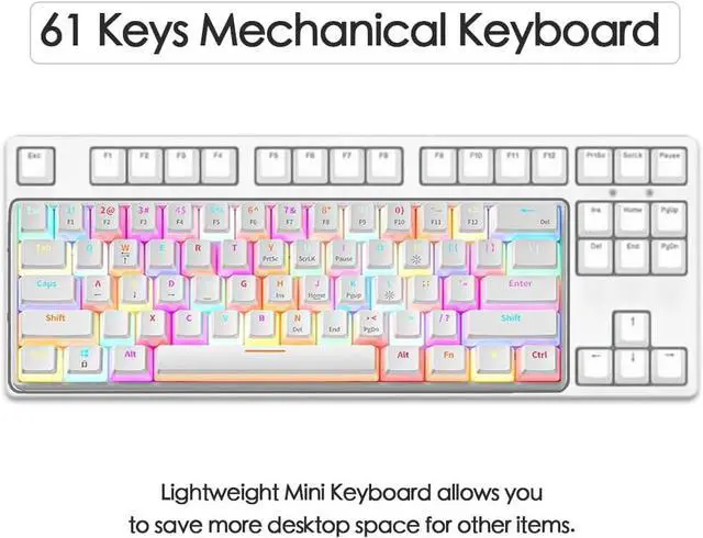 Alt view image 3 of 6 - abucow Mechanical Keyboard Wired 60% Gaming Keyboard with 18 Style Colorful RGB Backlit Custom 63 Swappable keycaps (White&RGB)