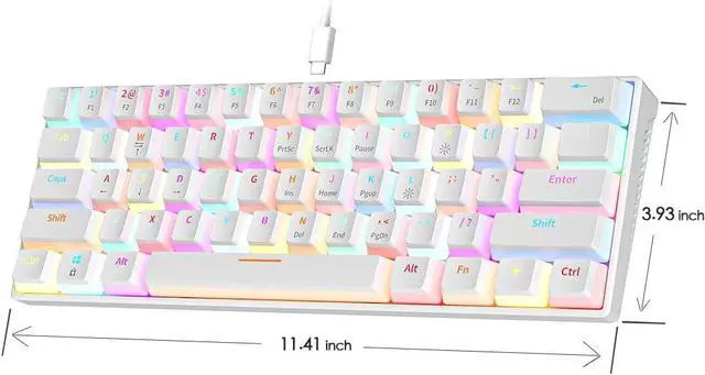 Alt view image 4 of 6 - abucow Mechanical Keyboard Wired 60% Gaming Keyboard with 18 Style Colorful RGB Backlit Custom 63 Swappable keycaps (White&RGB)