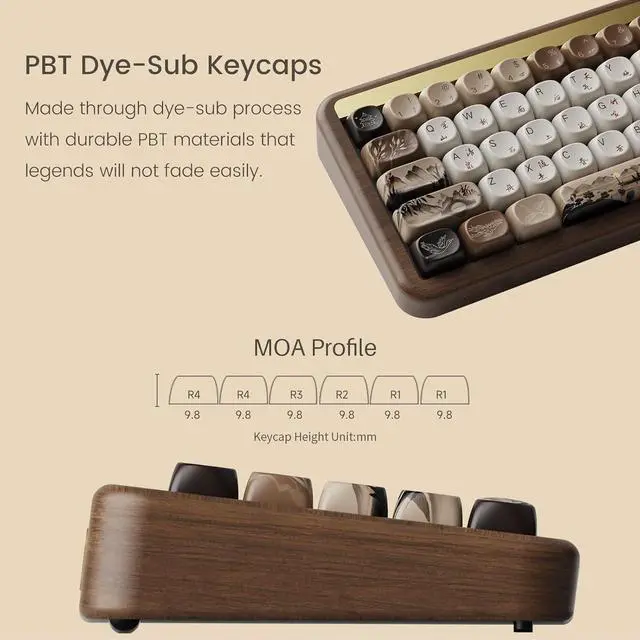 Alt view image 2 of 7 - Akko Mechanical Gaming Keyboard with Walnut Wooden Case, MU01 Mountain Seclusion 65% 68-Key RGB 2.4G Wireless/Bluetooth/Wired Hot-swappable Keyboard with PBT Dye-Sub Keycaps for Mac & Win