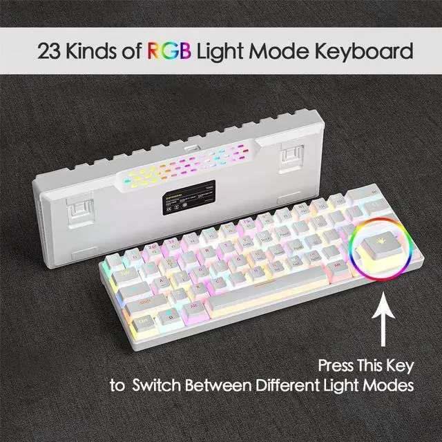 Alt view image 2 of 6 - abucow Mechanical Keyboard Wired 60% Gaming Keyboard with 18 Style Colorful RGB Backlit Custom 63 Swappable keycaps (White&RGB)