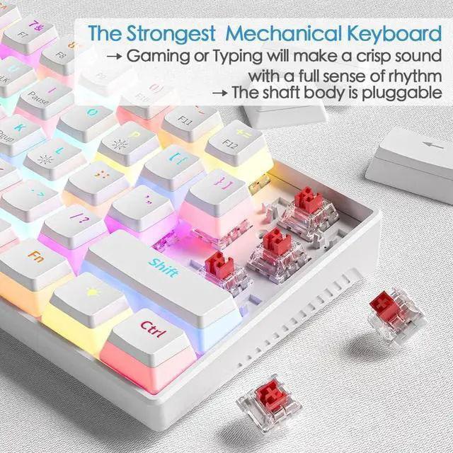 Alt view image 5 of 6 - abucow Mechanical Keyboard Wired 60% Gaming Keyboard with 18 Style Colorful RGB Backlit Custom 63 Swappable keycaps (White&RGB)