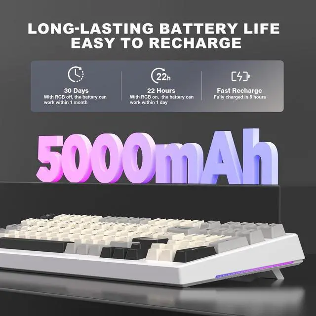 Alt view image 7 of 7 - YUNZII YZ98 Gasket Mechanical Keyboard,99 Key Hot Swappable BT5.0/2.4G/USB-C Wireless NKRO 98% 1800 Layout with RGB LED Backlit for Linux/Win/Mac(Milk Switch, White)