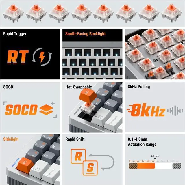 Alt view image 5 of 7 - nuphy Halo65 HE Rapid Trigger Gaming Keyboard, 65% Layout 67 Keys Wired Magnetic Switches Keyboard, Hall Effect Keyboard, Hyper-Fast Adjustable Actuation, RGB Hot-swappable, 8K Hz Polling Rate
