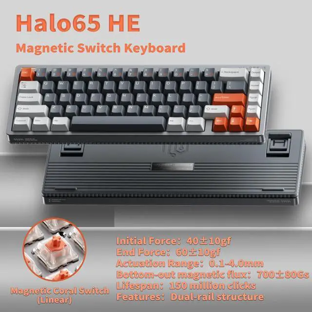 Alt view image 6 of 7 - nuphy Halo65 HE Rapid Trigger Gaming Keyboard, 65% Layout 67 Keys Wired Magnetic Switches Keyboard, Hall Effect Keyboard, Hyper-Fast Adjustable Actuation, RGB Hot-swappable, 8K Hz Polling Rate