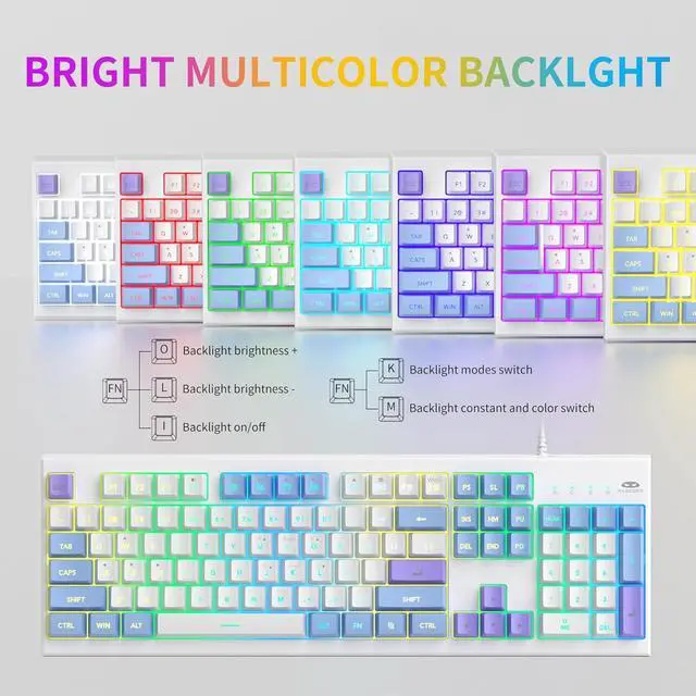 Alt view image 2 of 7 - MageGee Creamy Keyboards,K2 Classic Keyboard Wired RGB Backlit 104 Keys Waterproof Ergonomic Keyboard,PC Keyboards for PC/loptop/MAC - Lris Violet