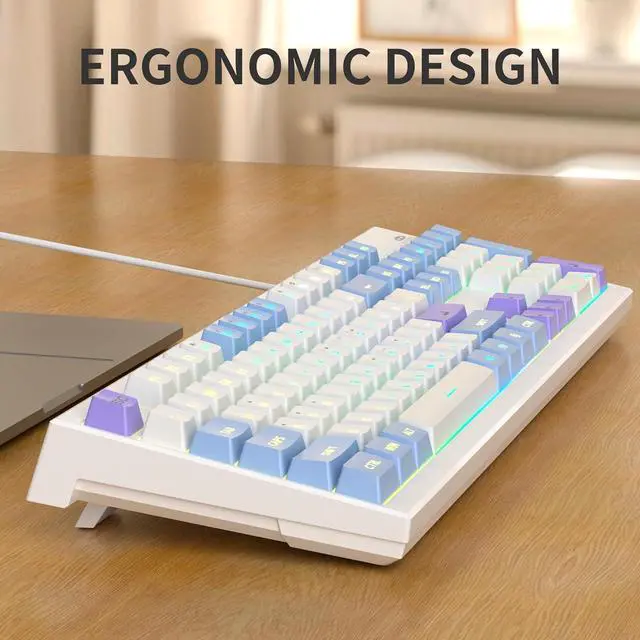 Alt view image 3 of 7 - MageGee Creamy Keyboards,K2 Classic Keyboard Wired RGB Backlit 104 Keys Waterproof Ergonomic Keyboard,PC Keyboards for PC/loptop/MAC - Lris Violet