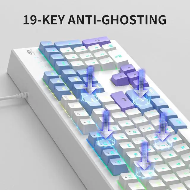 Alt view image 4 of 7 - MageGee Creamy Keyboards,K2 Classic Keyboard Wired RGB Backlit 104 Keys Waterproof Ergonomic Keyboard,PC Keyboards for PC/loptop/MAC - Lris Violet